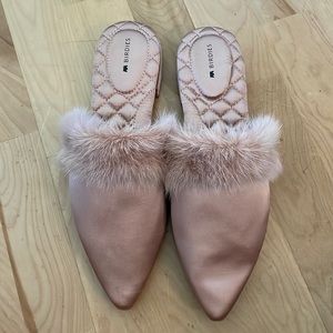 Birdies The Dove French Rose Womens Slip On Mink Fur Pointed Toe Mules